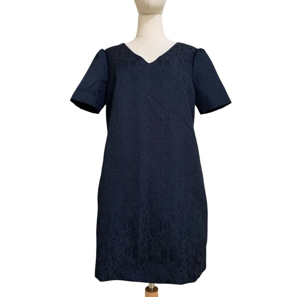 Cynthia Steffe Shift Mini Dress‎ Navy Blue Paisley Textured V-Neck Women’s 8
